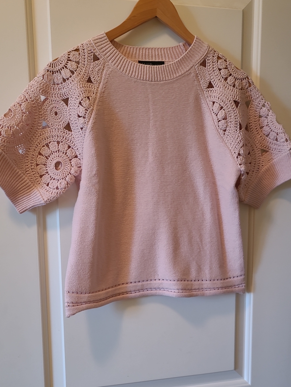 Design History Light Pink Crochet-Sleeve Knit Top
